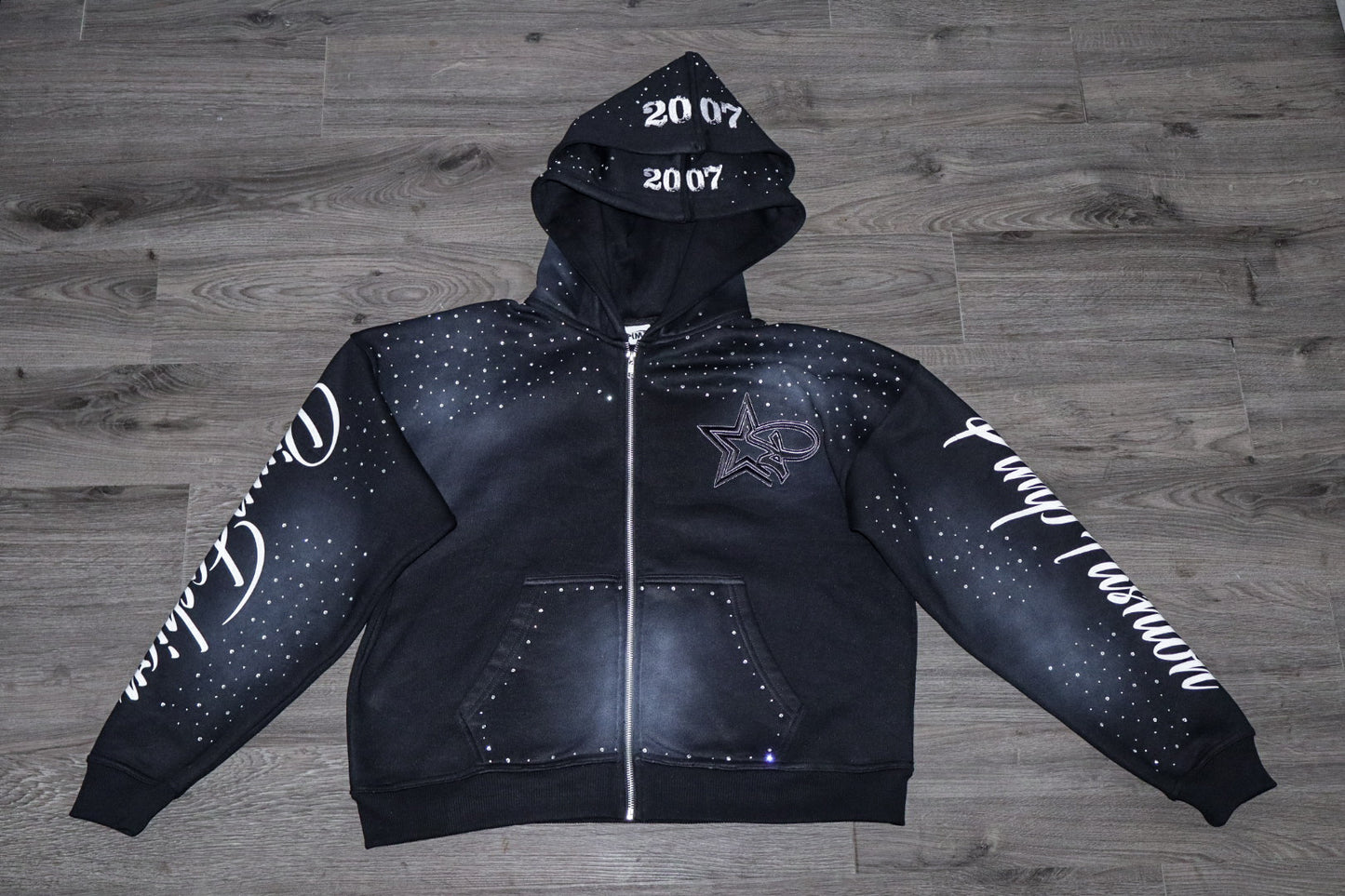 Pimp Fashion “2007” Double Hood Rhinestone Zip Hoodie