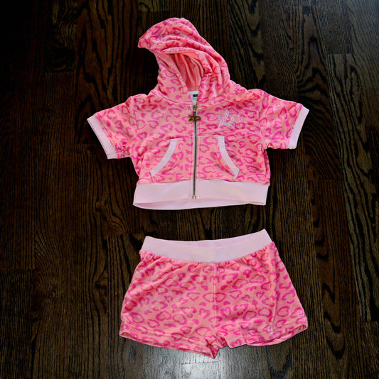 Pimp Me Pink Leopard Velour Set – Stretchy Soft Loungewear with Signature Gold Zipper