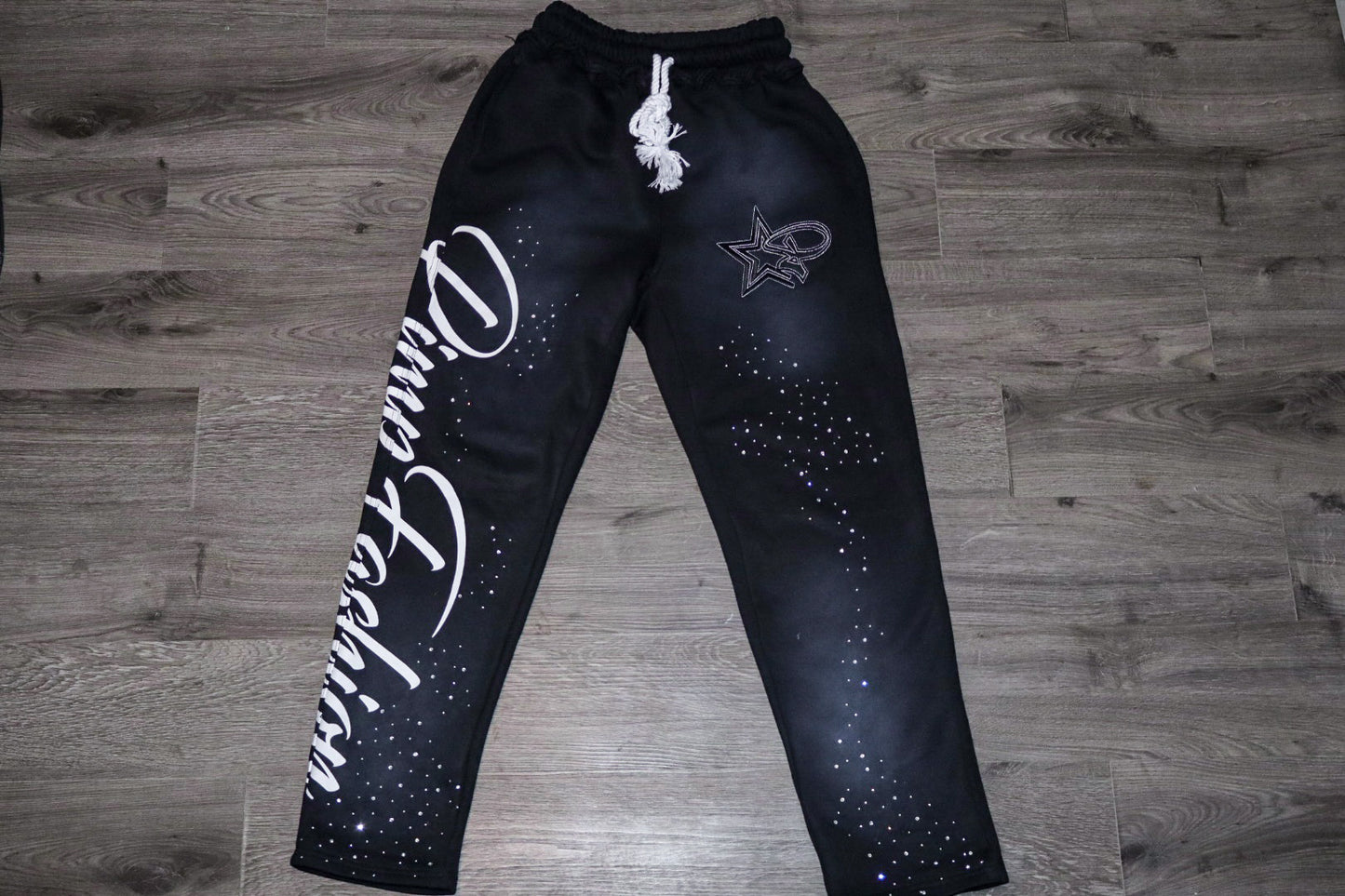 Pimp Fashion Rhinestone Wide-Leg Sweatpants
