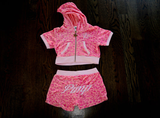 Pimp Me Pink Leopard Velour Set – Stretchy Soft Loungewear with Signature Gold Zipper
